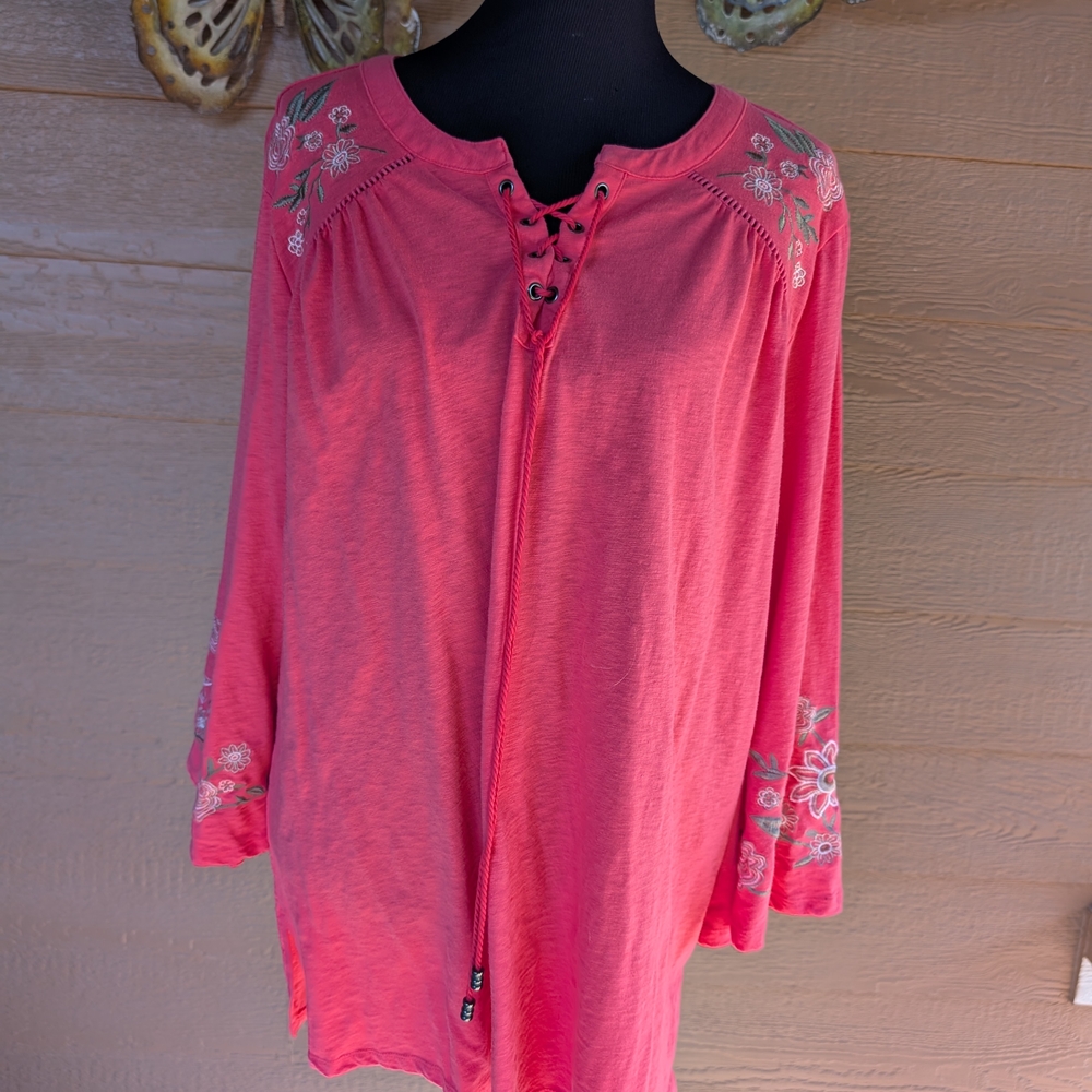 Terra & Sky Pink Embellished 3/4 Sleeve Blouse